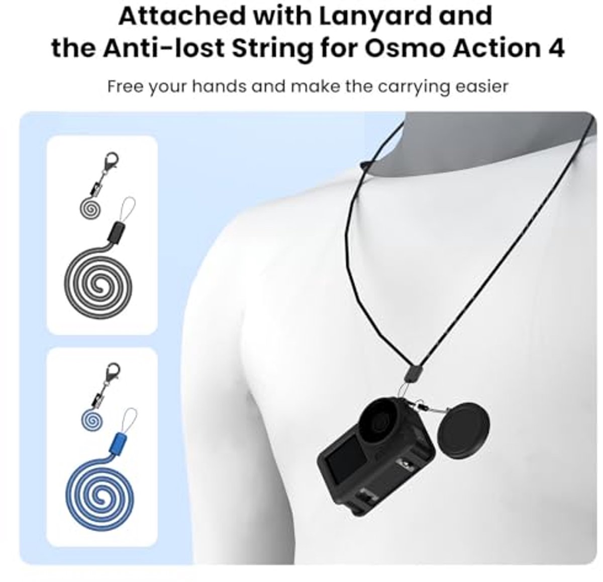 Silicone Case for Action Camera, Full Body Protection Soft Protective Silicone Case with Lens Cap, Portable Sports Camera Cover with Neck Cord Lanyard for 4 3