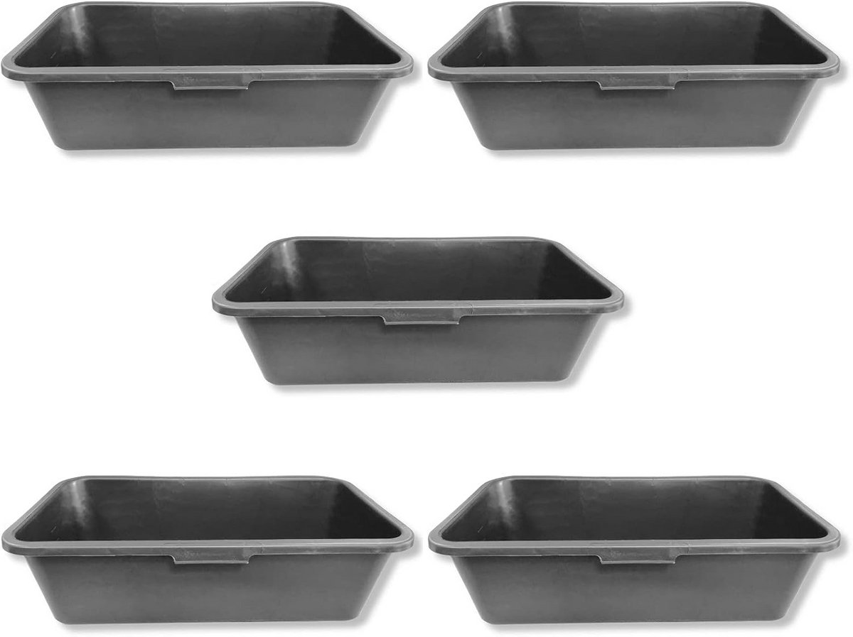 Set van 5 Rechthoekige Mortelbakken Zwart 40L - Robuuste Bouwemmer voor Stuc- en Tuinwerk