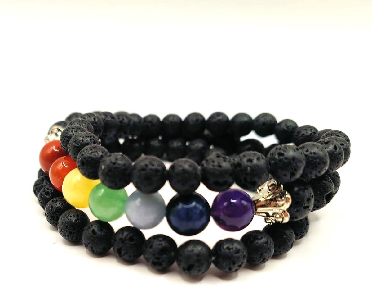 Chakra armband lavasteen elastisch - 3 delige set