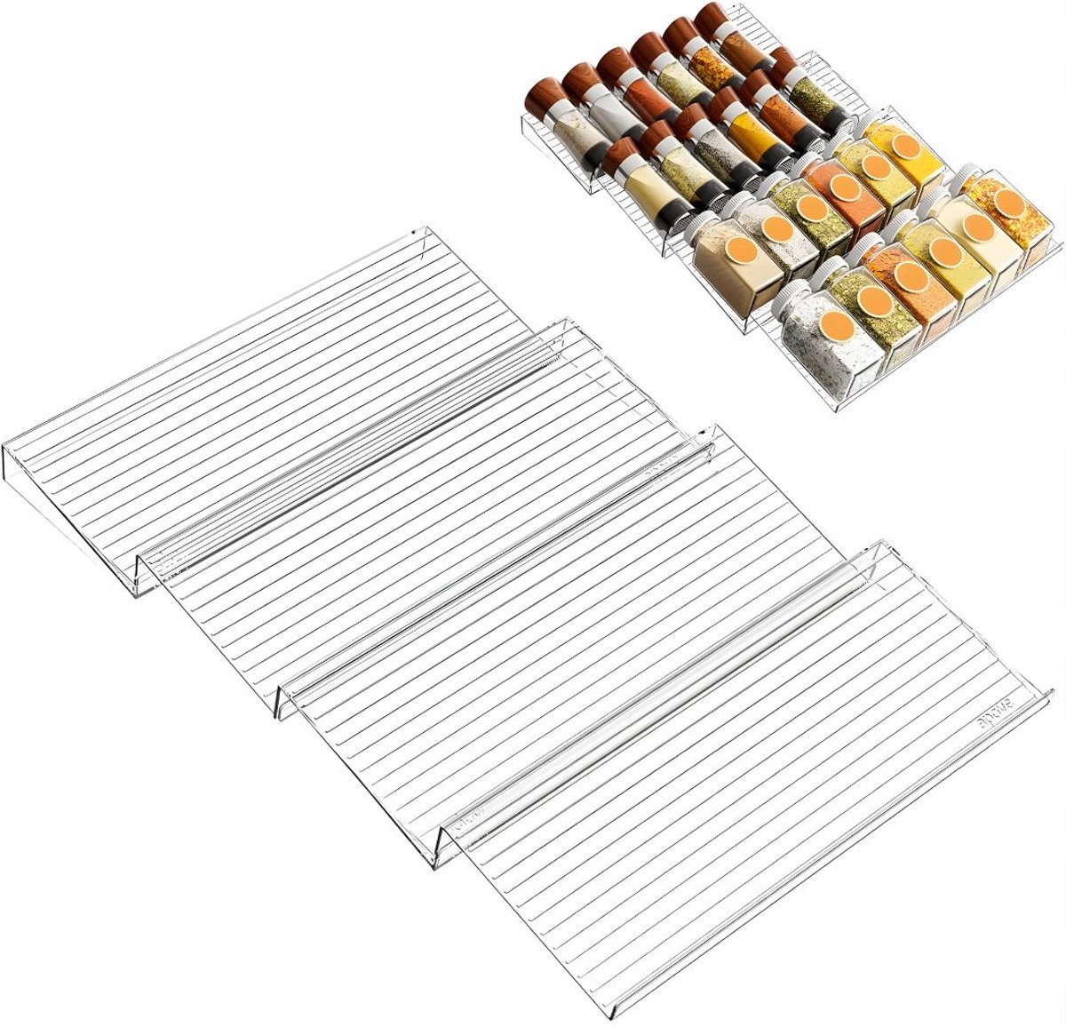 DnA® Kruidenpotjes - Kruidenrek Lade - Kruidenrek Lade Met Potjes - Kruidenrek Lade Organizer - Kruidenrek Voor Lade - Transparant - 30cm x 10cm x 3cm