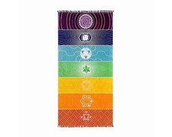 Chakra kleed - Meditatie / yoga deken - Doek met chakra symbolen - Stranddoek / handdoek / muurkleed / wandkleed - 7 chakra's - 150x70 cm - Regenboog - Jonyx