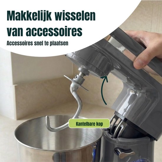 RONN® Mixer met Mengkom - Keukenmachine - Mixer - 6 Liter Mengkom - Grijs - 39cm x 24cm x 32cm van Merkloos — afbeelding 4