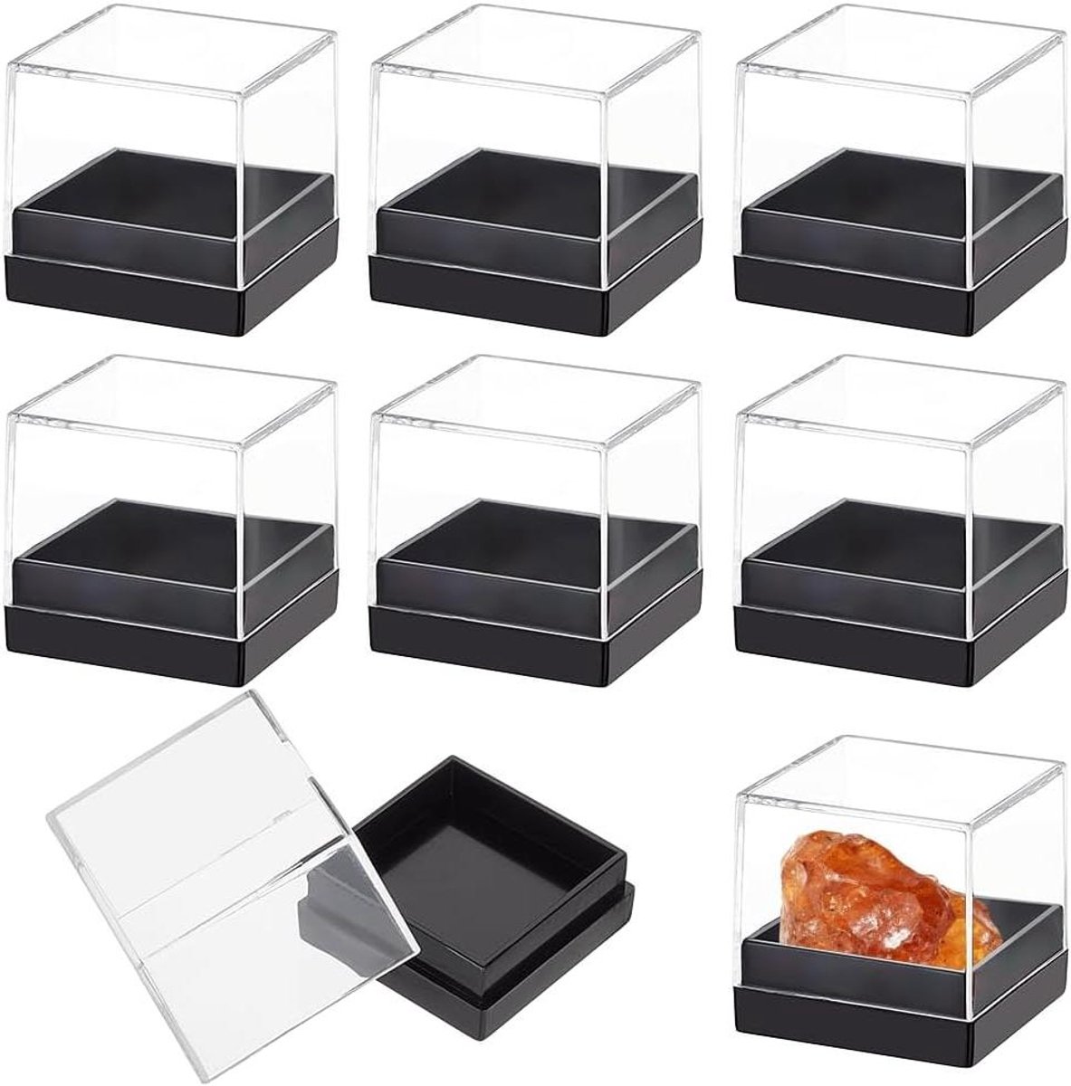 Allecto - Minerale Sample Case - Display Box - 12 Stuks - 42x42x32.5mm - Sieraden Opslag Container - Thuis - Glazen Case - Geschikt voor Minerale Monsters.