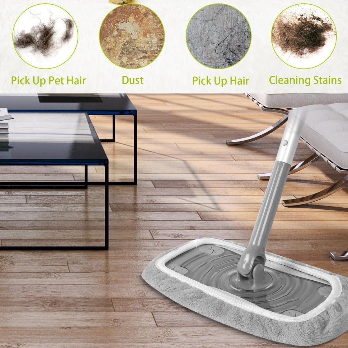 Microfiber mop navulpads voor droog en nat vegen van vloeren - Set van 4 stuks