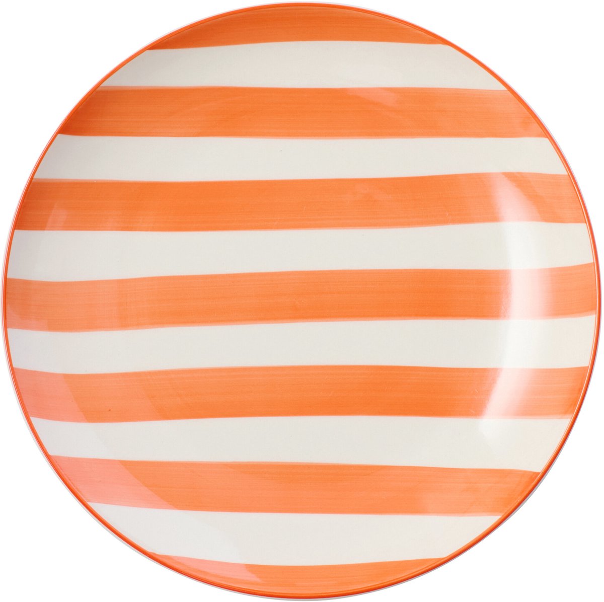 J-Line bord Gestreept - keramiek - oranje/wit - 6 stuks