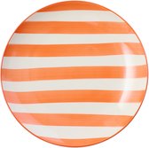 J-Line bord Gestreept - keramiek - oranje/wit - 6 stuks