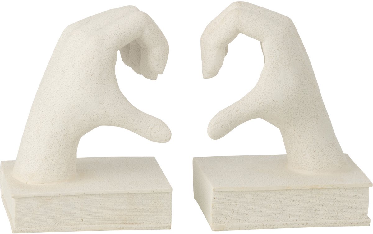 J-Line boekensteun Handen Love - polyresin - wit - set van 2