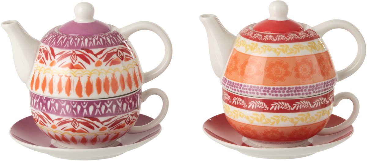 J-Line theepot Bord - keramiek - paars/rood - set van 2