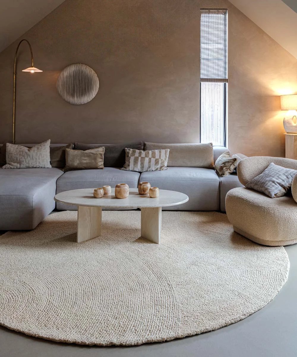 Rond wollen vloerkleed - Tvist licht beige 120 cm