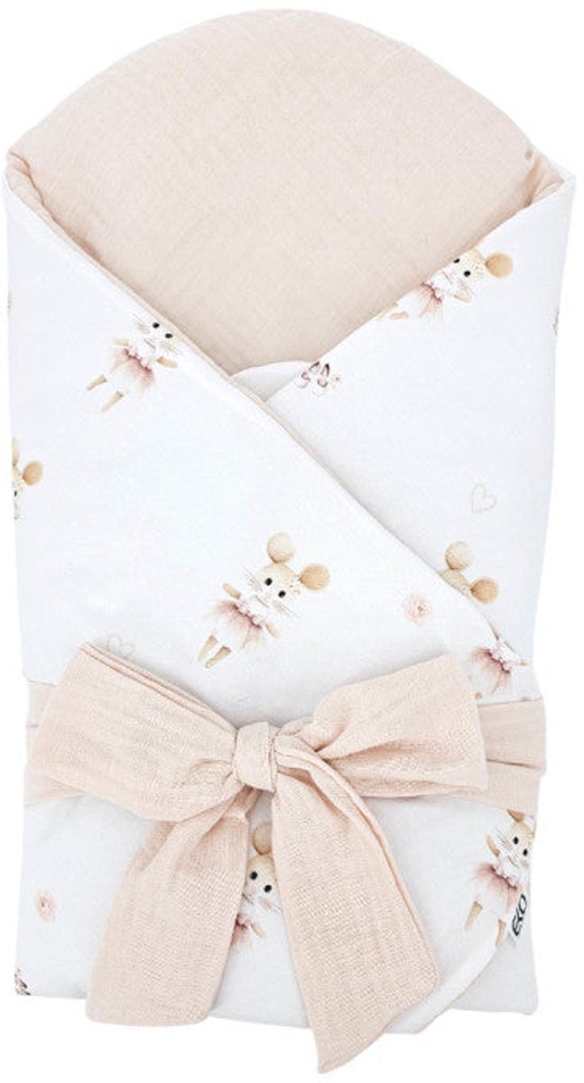 Printed Cotton and Muslin Swaddle Blanket with Coconut Ballerina Mouse