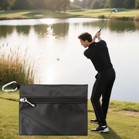 Golftas voor golfballen en tees - Draagbare tas van leer - Accessoireset met haak - Ideaal voor liefhebbers van golf - Afmetingen 22 x 16,5 cm. van Merkloos — afbeelding 3