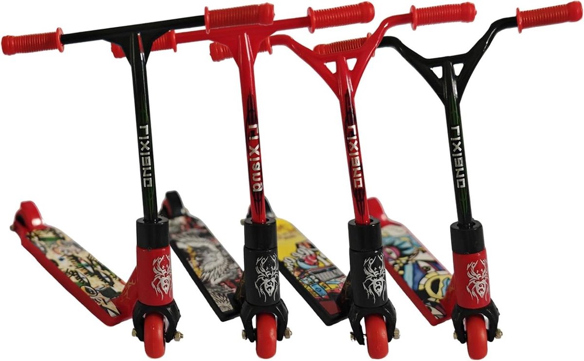 4 stuks mini skateboard set voor kinderen leuk gadget voor verjaardag en feestje vingerspeelgoed met skate thema Rood