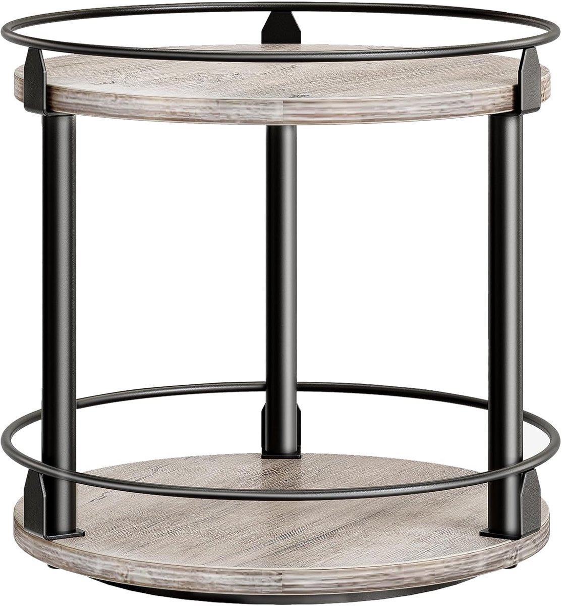 Famanu – Kruidenrek - 2-laags draaibaar organizer - rond draaibaar opbergrek - compacte kruidenhouder met draaiplateau - voor aanrecht - eettafel - kaptafel - kantoor - grijs en zwart