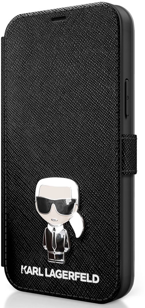 Karl Lagerfeld Bookcase hoesje geschikt voor iPhone 13 Mini - Effen Zwart - Kunstleer