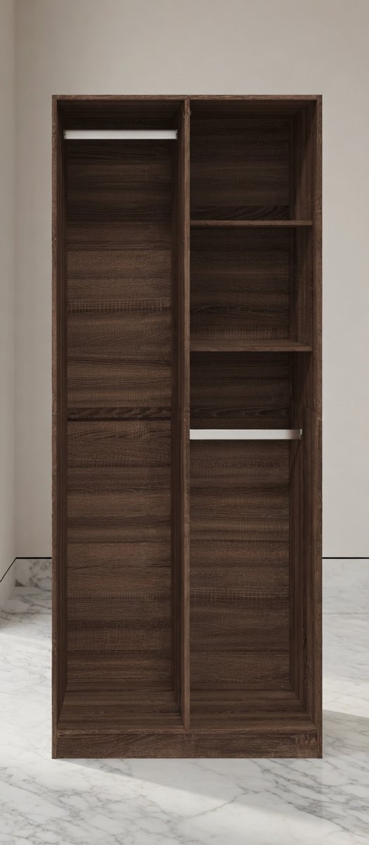 Moderne Hoge Kledingkast met Opbergruimte Garderobekast Slaapkamer – Compacte Design Kast Bruin Eiken – 4 Vakjes, Robuust Houtmateriaal, Minimalistisch & Stijlvol – House&Garden