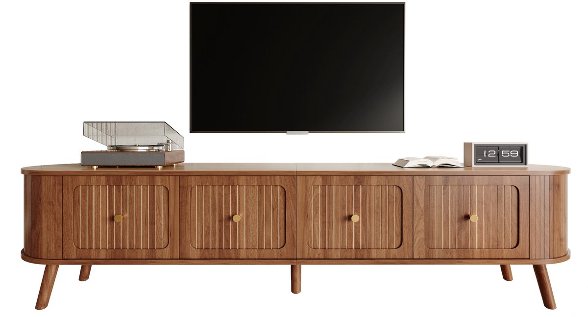 Wishdor - TV-Meubel - Met Klapdeuren En Houten Poten - Vintage - Voor De Woonkamer - MDF En Spaanplaat - Walnoot - 180 X 38 X 47 Cm
