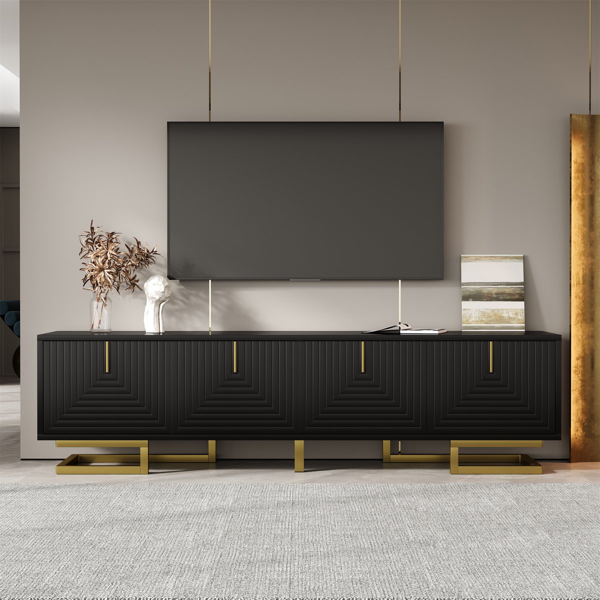 Wishdor - Tv-Meubel - Gestructureerde Deuren En Vier Deuren - Modern - Voor De Woonkamer -