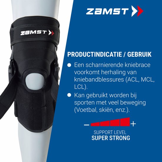 Zamst scharnierende kniebrace voor bandblessures, super sterke ondersteuning.