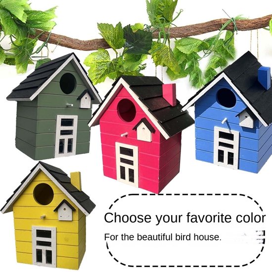 Kleurrijke Nestkastjes voor vogels SET VAN 4 - Geschikt als decoratie maar ook als nestkast voor mus, koolmees of pimpelmees het Vogelhuisje nestkast kan buiten hangen of staan - gemaakt van hout - kleur rose afm 12x17x20