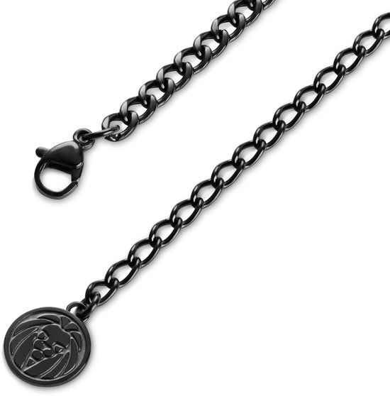 Zwarte ketting met een leeuwenkopbedel.