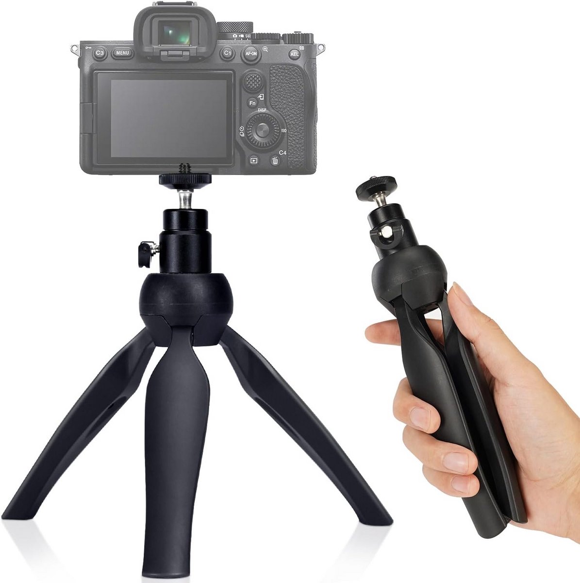 Mini Statief - Desktop Tripod - Camera Stabilisatie - Universele Schroefkop - 17cm Hoog - Zwart