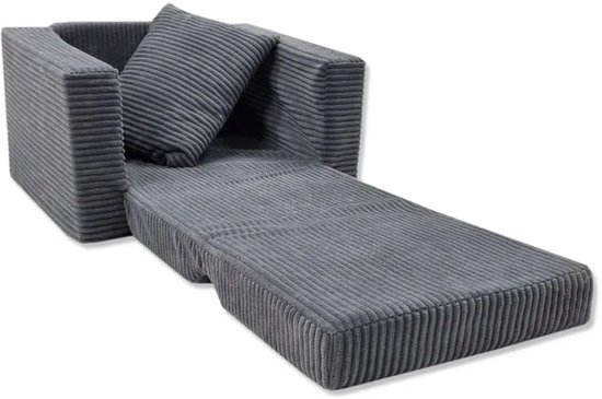Kinderstoel Zitbank Opvouwbaar Zachte Puf voor Kinderen, Multifuntionele Relaxstoel en Matras, grafiet — afbeelding 4