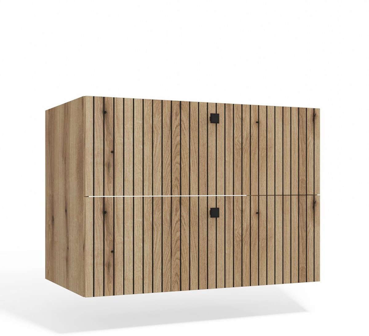Hangende Badkamerkast TIGO 80 2Lades – Softclose, Geribd MDF | Kleur: Evoke Eiken
