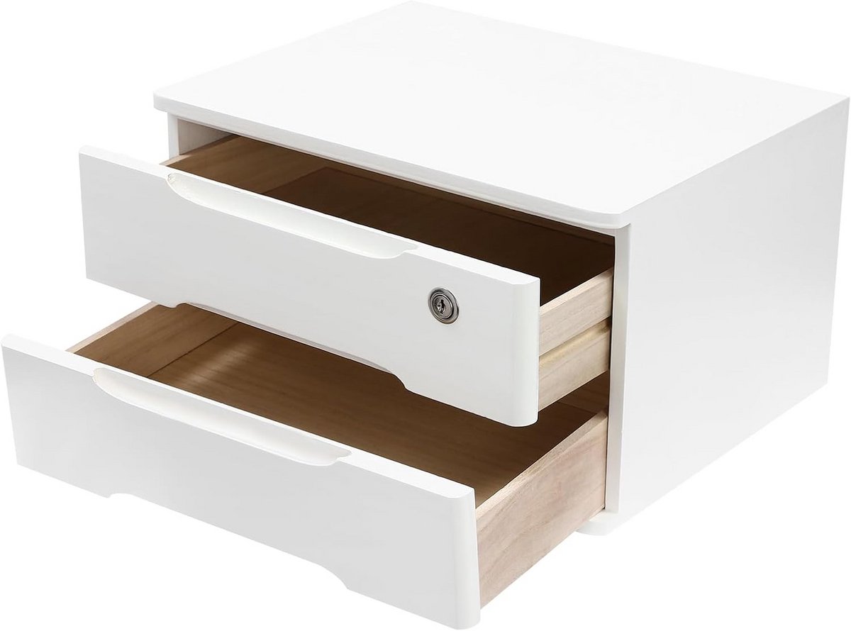 Desktop Opbergbox - Lade Organizer - Kantoor Studie - Afsluitbare Lade - 39x30x21.5cm - Wit