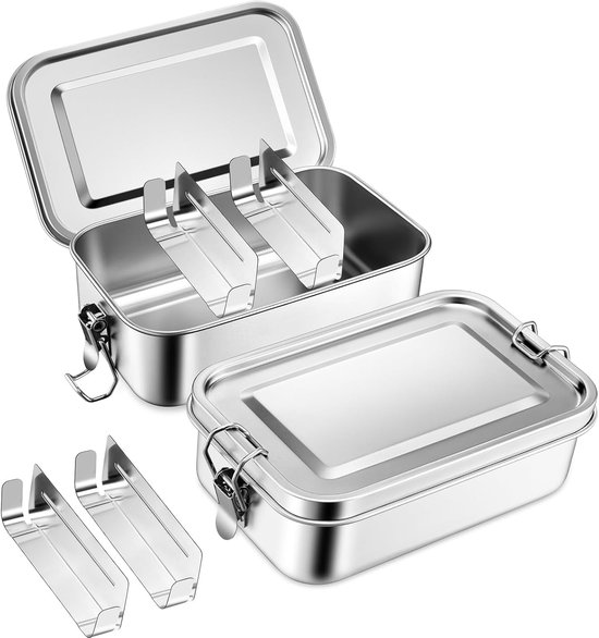 Boîtes de conservation Inox 2400 ml - Grande Boîte à Lunch XXL pour Meal Prep - Boîte à pain en acier inoxydable - Étanche & Résistant au lave-vaisselle