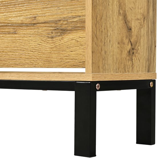 Wishdor - Schoenenkast - 3 Kleppen En Open Vakken - Japandi - Voor De Hal - MDF - Naturel - 63 X 24 X 147 Cm