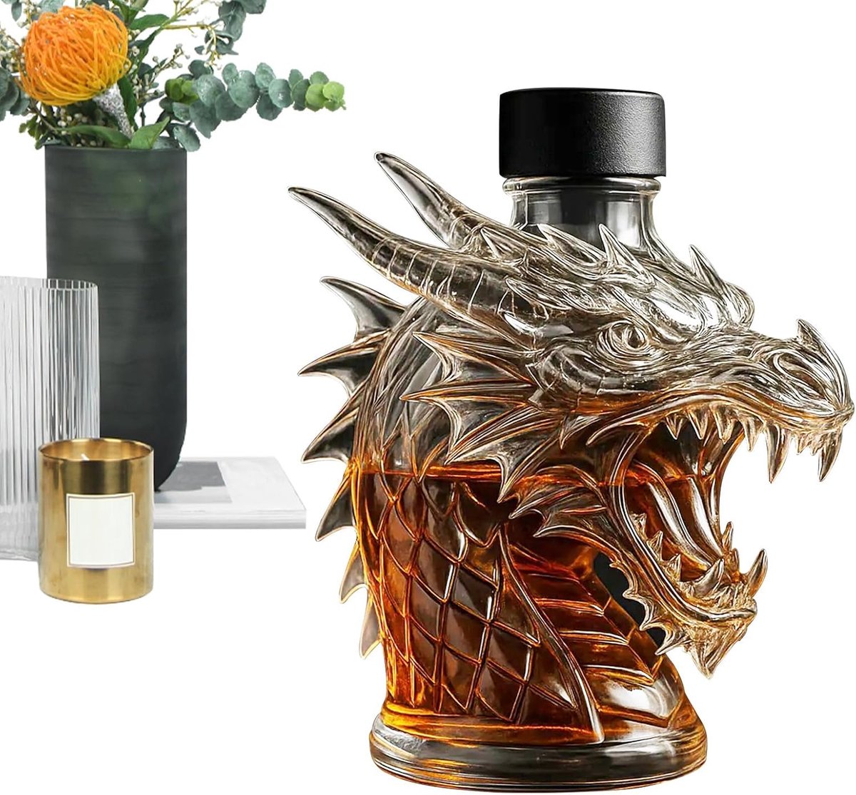 Glazen Whisky/Water Karaf - Kristalglas Look Whiskey Fles - Karaffen - voor Sterke Drank - Geschikt voor Sterke Drank, Decoratie voor De Thuisbar en Tafeldecoratie voor Feestjes - Decoratief