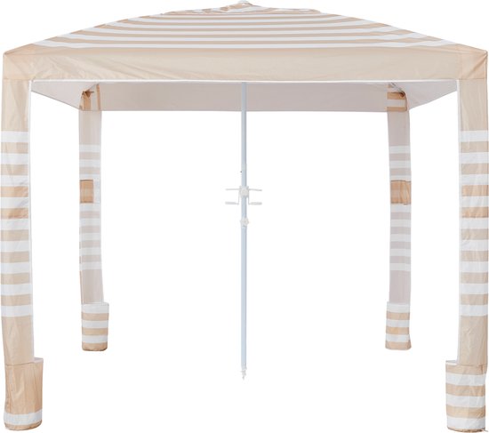 VEVOR Strandcabana, 240x240cm Strandluifel met Zijwanden, UPF 50+ Zonbescherming, Cabana met Zandzakken, In Hoogte Verstelbaar en Draagbaar Zonnescherm, Khaki Witte Strepen van Vevor — afbeelding 2