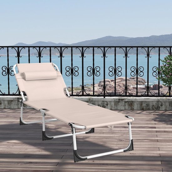 Opvouwbare Zonligstoel - Met Zonnedak - Verstelbare Rugleuning - Ergonomisch - Tuinligstoel - Metalen Frame - Oxford Stof - Draagbaar - Ligstoel - Voor Camping, Strand, Balkon En Kantoor - Khaki - NAIZY van Merkloos — afbeelding 4
