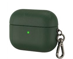 Luxe geribd hoesje voor oordopjes – Vertical Stripe design met sleutelhaak, geschikt voor AirPods 4 (Groen)
