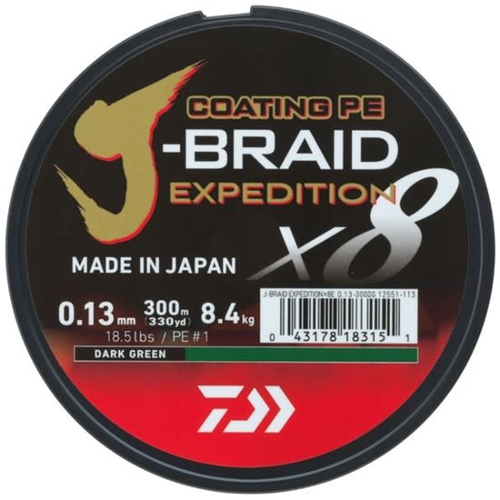 Daiwa Coating PE J-Braid Expedition X8 Braid Dark Green 150m - Maat : 0.20mm - 16.00 kilo — afbeelding 2