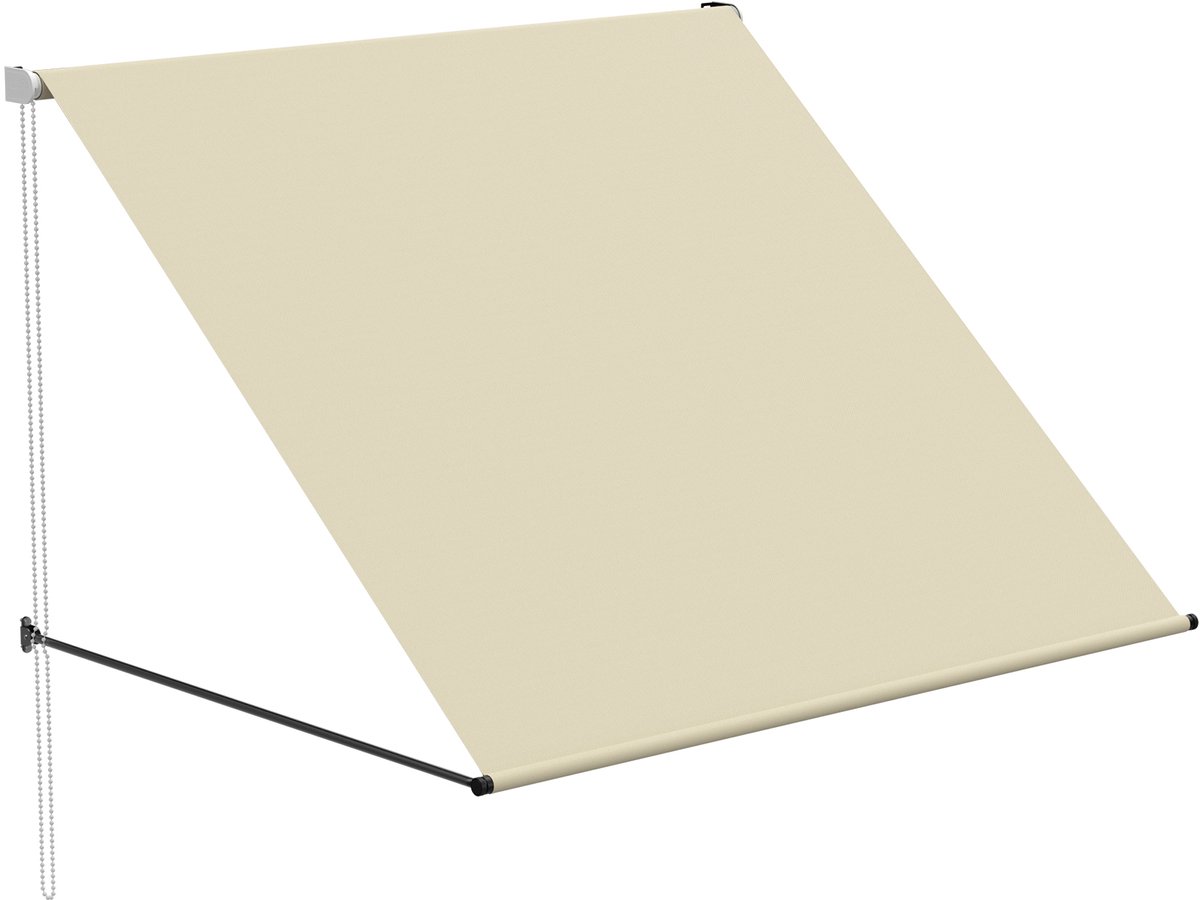Knikarmscherm - Met Uitklapbare Armen - Intrekbaar - Met Koord - Aluminium Steunstang - Balkonzonwering - Voor Ramen, Terras En Balkon - 150x145 cm - Beige - NAIZY