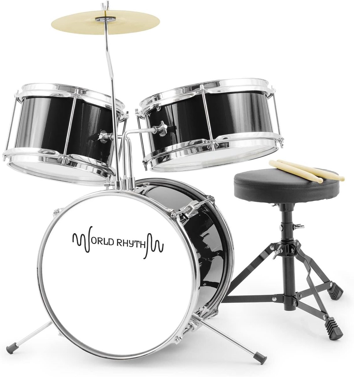 Kinder Drumstel - Junior Drumkit - Muziek Leren - 3-delige Set - 8.7 kg - Zwart