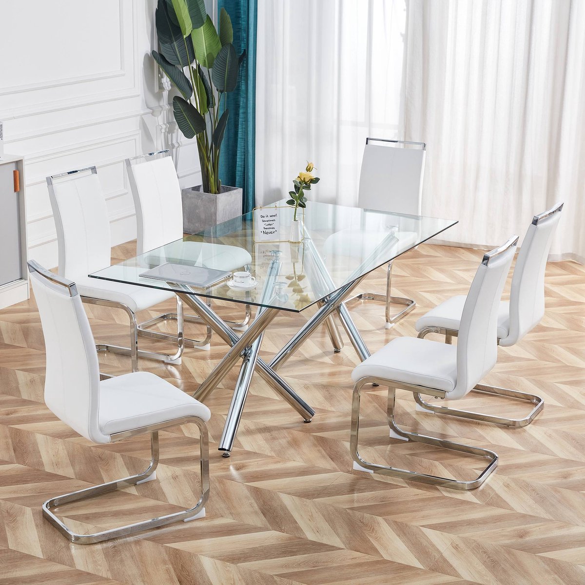 REDOM - Eetkamerstoelen Set Van 4 - Vrijdragend - Ergonomisch - Verchroomd Metaal - Kunstleer - Wit