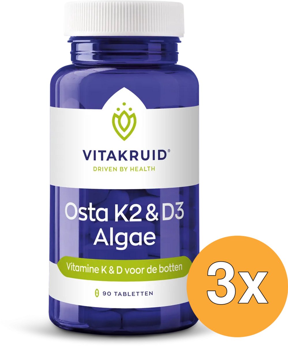 3x Vitakruid Osta K2 & D3 Algae met Calcium & Magnesium (90 tabletten)
