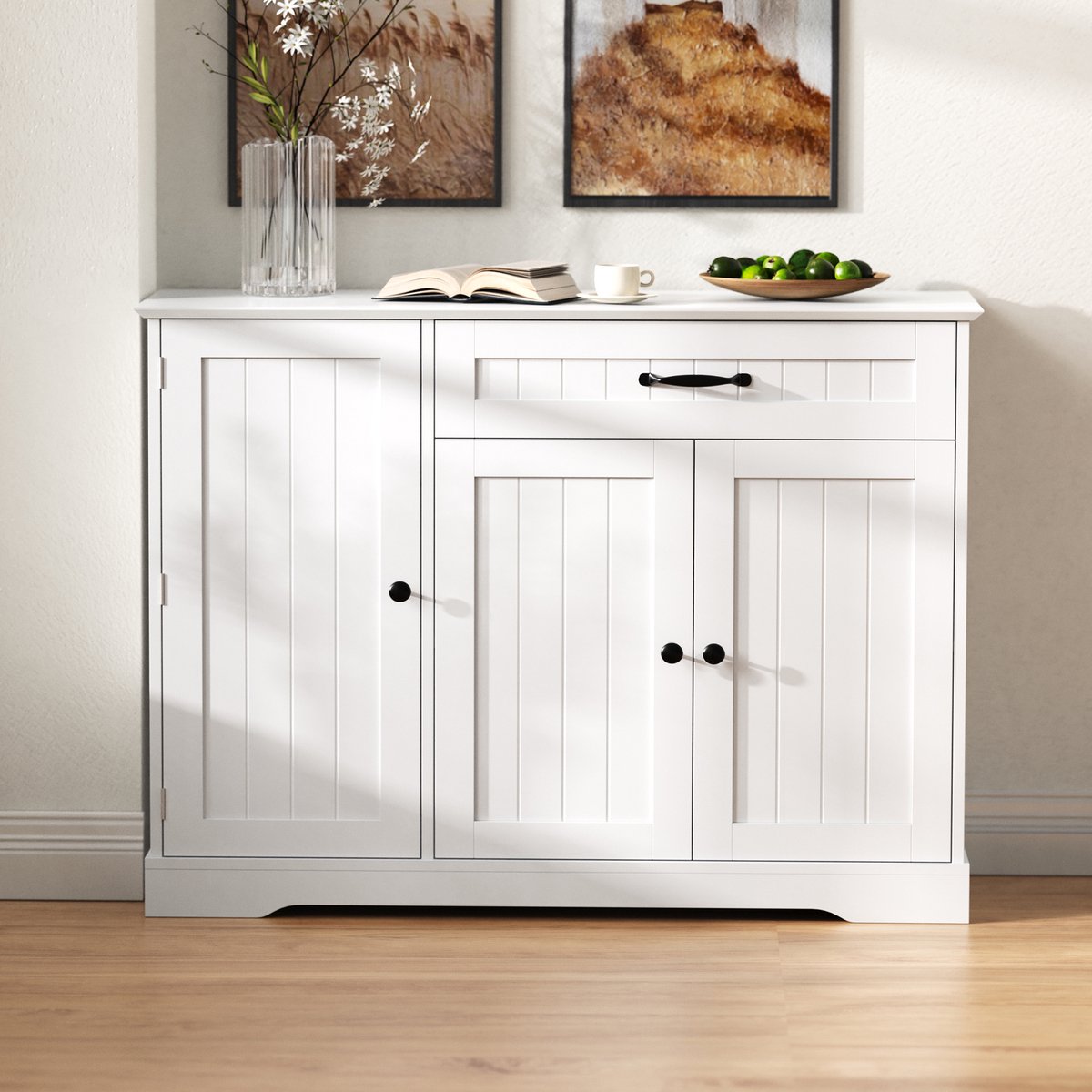 REDOM Sideboard Met 3 Deuren En 1 Lade - Scandinavische Stijl - Voor Hal Of Woonkamer - MDF - Wit