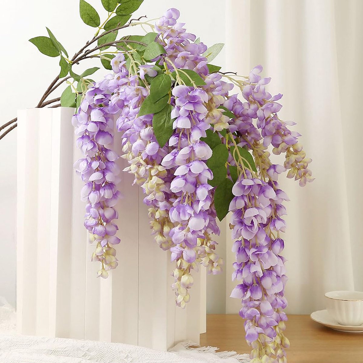 Kunstbloemen Wisteria 4 stuks - 63 cm Blauwe regen hangplant - Zijden bloemen slinger - Voor thuis decoratie, feest, vloervaas en bruiloft - Paars