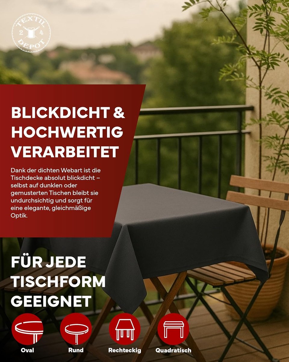 Tafelkleed Tuin - Linnenlook Kleed - Buiten Eten - Lotus Effect - 40 x 140 cm - Donkergrijs