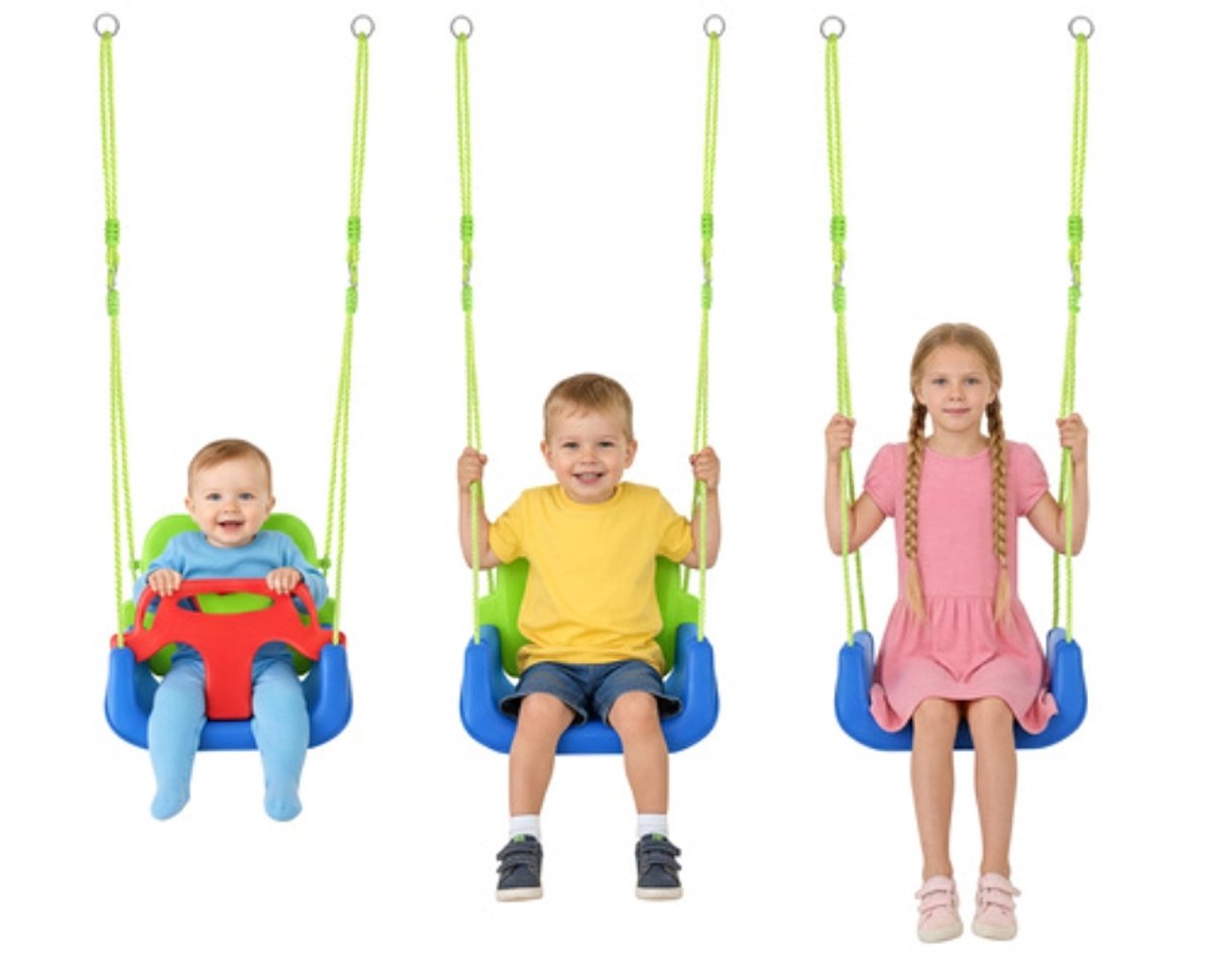 3-in-1 Kinderschommel met Veiligheidsbeugel & Rugleuning – Verstelbare Touwen 120-150 cm – Binnen & Buiten – Max 30 kg – peuter schommel veilig –baby schommel stoel – kinder schommel verstelbaar – schommel met rugleuning – 62774 — afbeelding 5