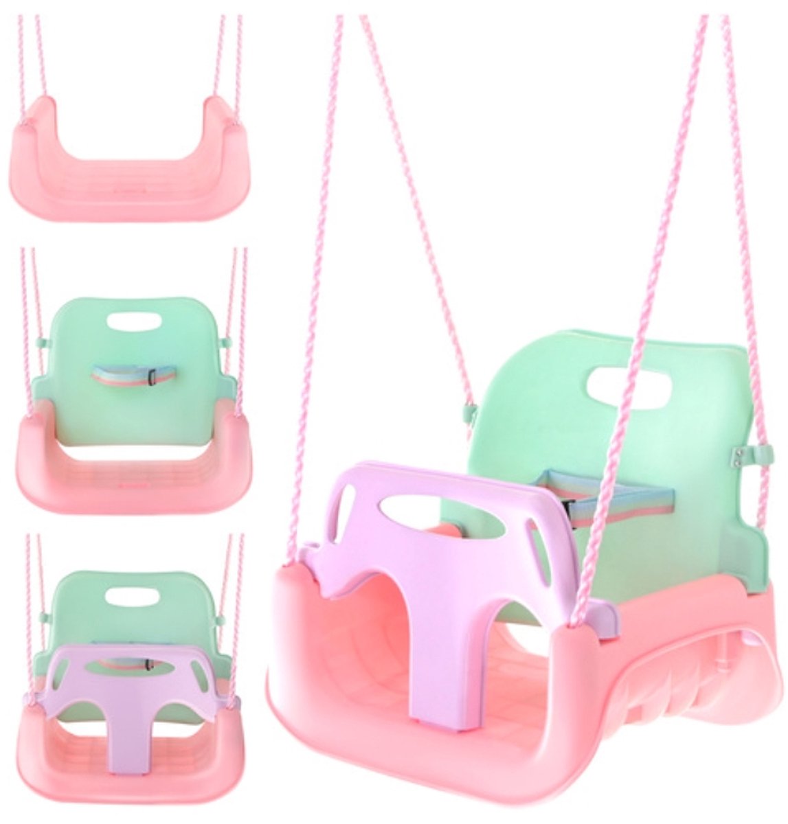 3-in-1 Kinderschommel met Rugleuning & Veiligheidsbeugel – Verstelbare Touwen 120-150 cm – Binnen & Buiten – Max 30 kg – baby schommel met rugleuning – baby swing seat – schommel met veiligheidsgordel – 62750 — afbeelding 5