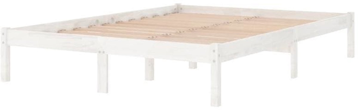 Massief Houten Bed – Houten Bedframe – Grenen Bed – Slaapkamerbed – Wit Grenen – 160x200 cm – Duurzaam Massief Hout – Strak Tijdloos Design
