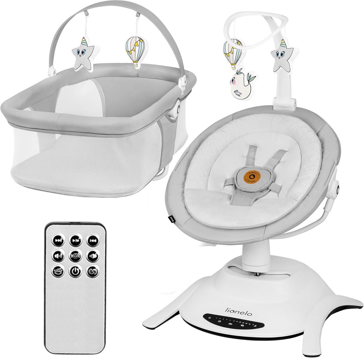 Babywipstoel met wiegje - Schommelstoel babymobiel - Ontspanning baby - 360 graden draaibaar - Tot 9 kg - Grijs