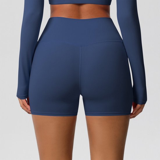 Gym Revolution - Korte Sportlegging dames - Sportbroek dames met zakje - Sportkleding dames - Yoga short dames - Hardloopbroek dames kort - High waist sportlegging - Fitness legging dames - Gym short dames - Navy blue - Maat S van Gym Revolution — afbeelding 4