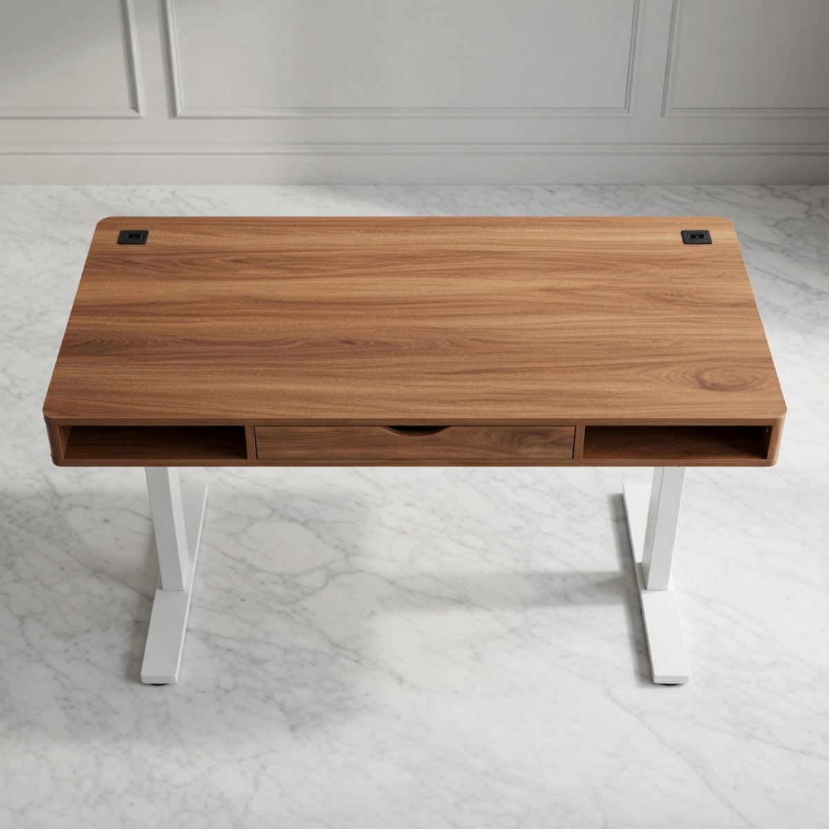 Elektrisch In hoogte Verstelbaar Zit-Sta Bureau met Geheugenfunctie, USB-Hub, Lade en Opbergvakken – Modern Eiken/Wit 120 x 60 cm House&Garden