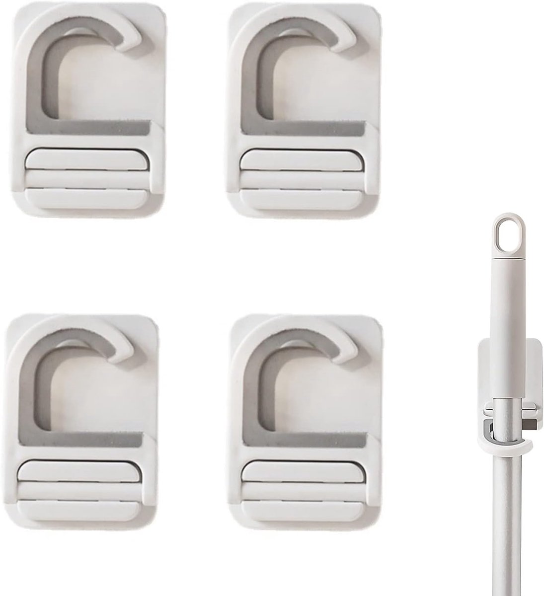 Bezem Houder - Mop Hanger - Keuken Organisatie - Sterk Zelfklevend - 6.6 x 5 x 7 cm - Wit