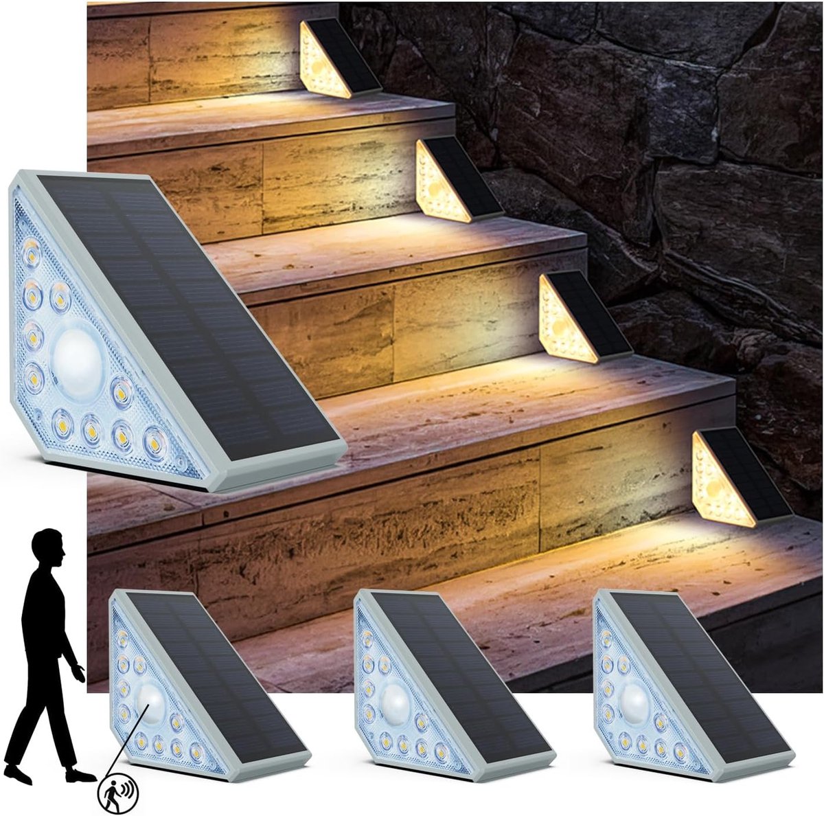 Solar Stapverlichting - Buitenlampen - Veilige Tuinpaden - Automatische Bewegingssensor - 